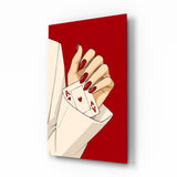 Aces Up the Sleeve Red Pop Art Glass Wall Art