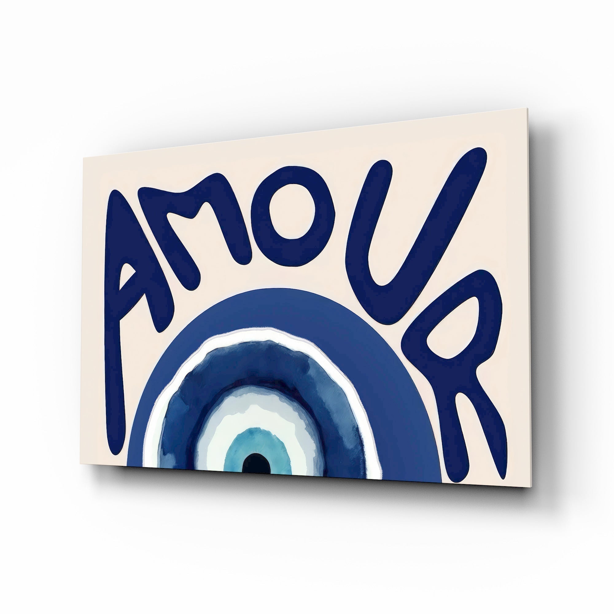 Amour Evil Eye Typography Glass Wall Art