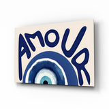 Amour Evil Eye Typography Glass Wall Art
