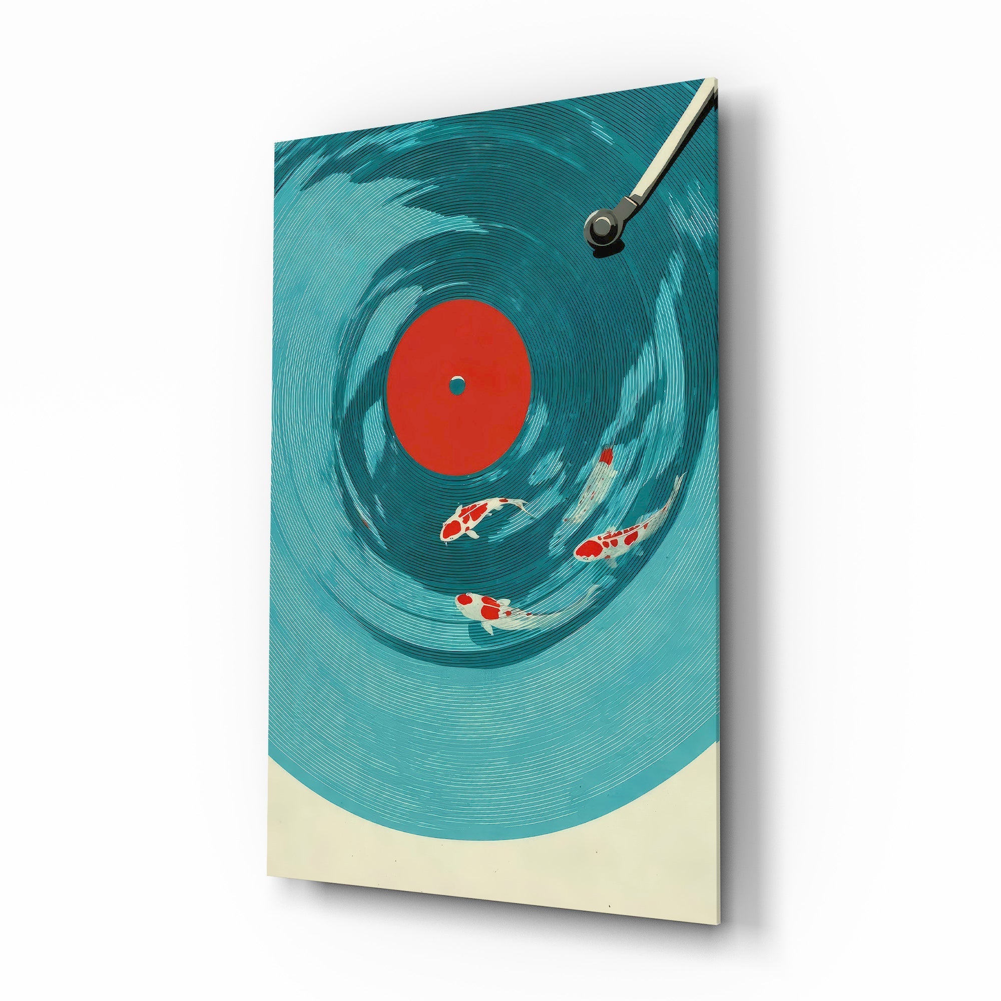 Vinyl Record Koi Pond Surreal Glass Wall Art