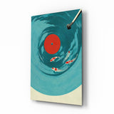 Vinyl Record Koi Pond Surreal Glass Wall Art