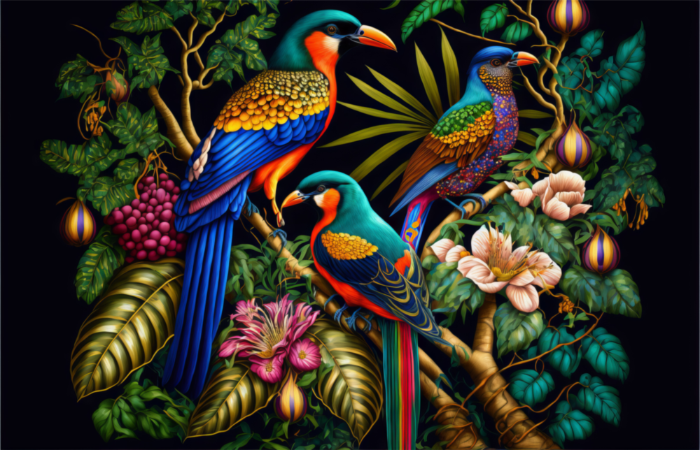 Tropical Birds Glass Wall Art  || Designers Collection