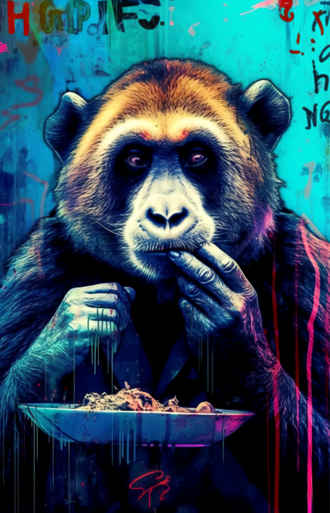 Hungry Monkey Glass Wall Art || Designer Collection