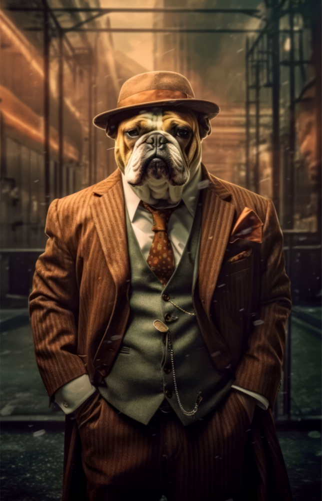 Bulldog in a Suit Glass Wall Art|| Designer's Collection