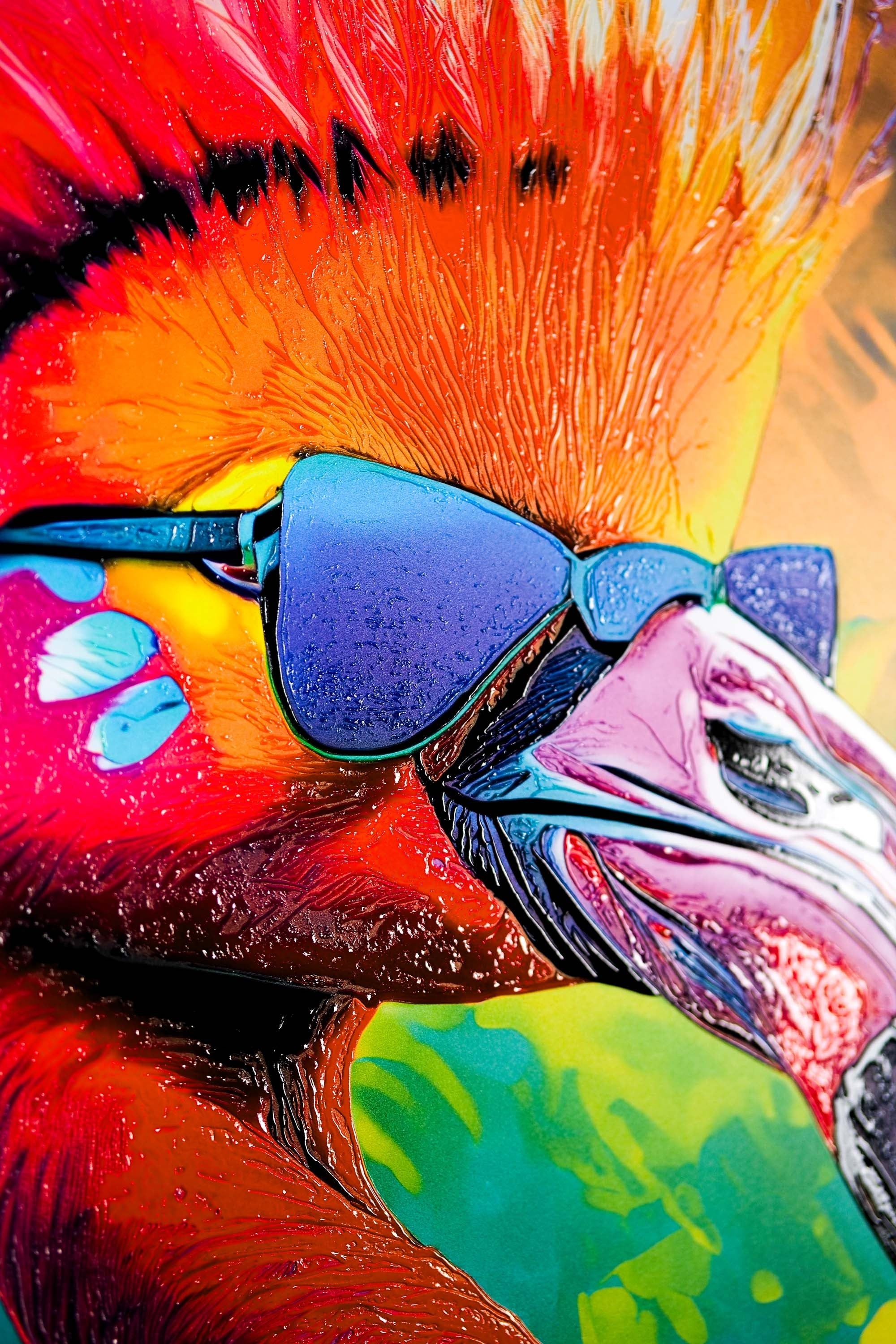 Electric Flamingo Groove — 3D Haptic Embossed High-Gloss Luxury Wall Art