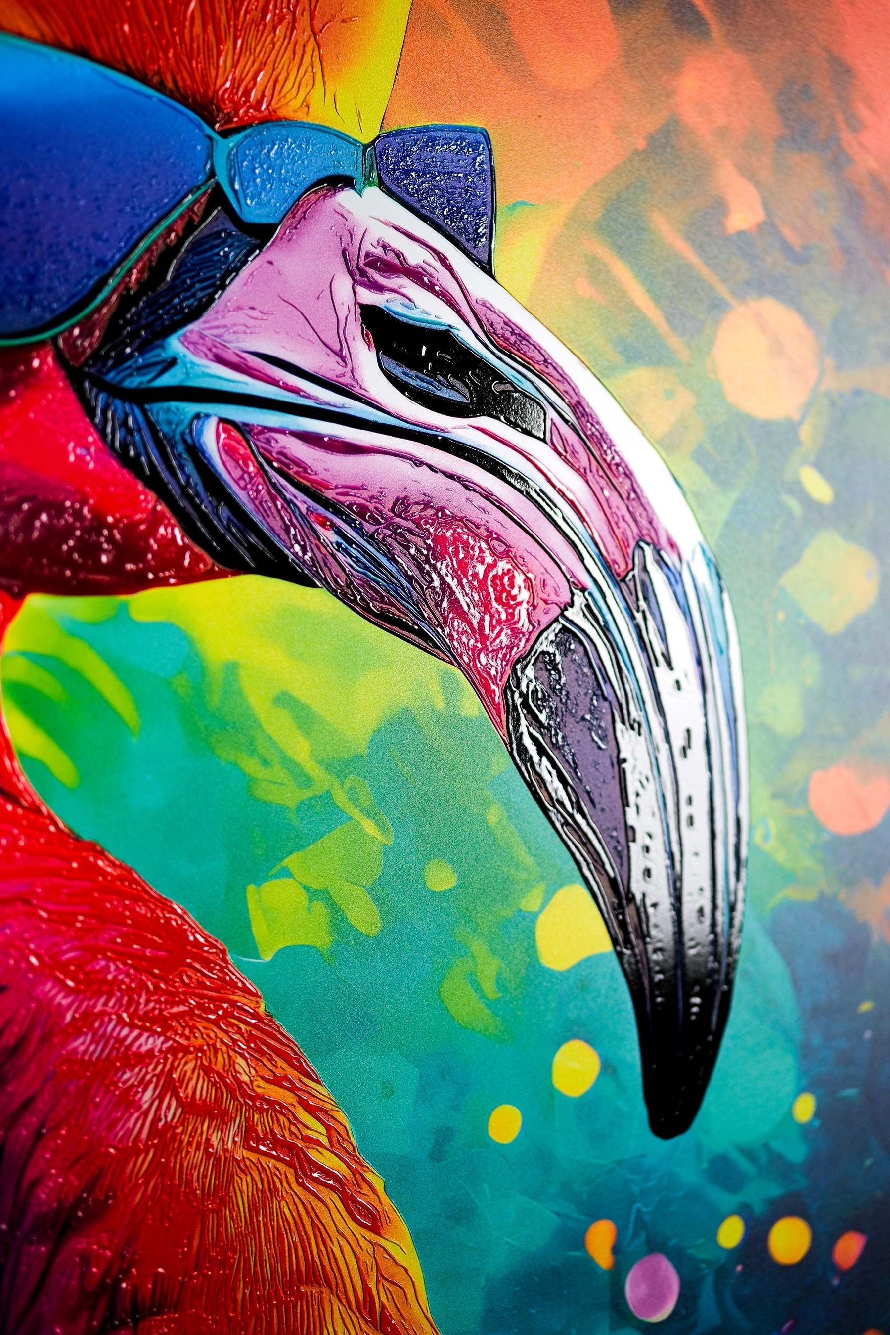 Electric Flamingo Groove — 3D Haptic Embossed High-Gloss Luxury Wall Art