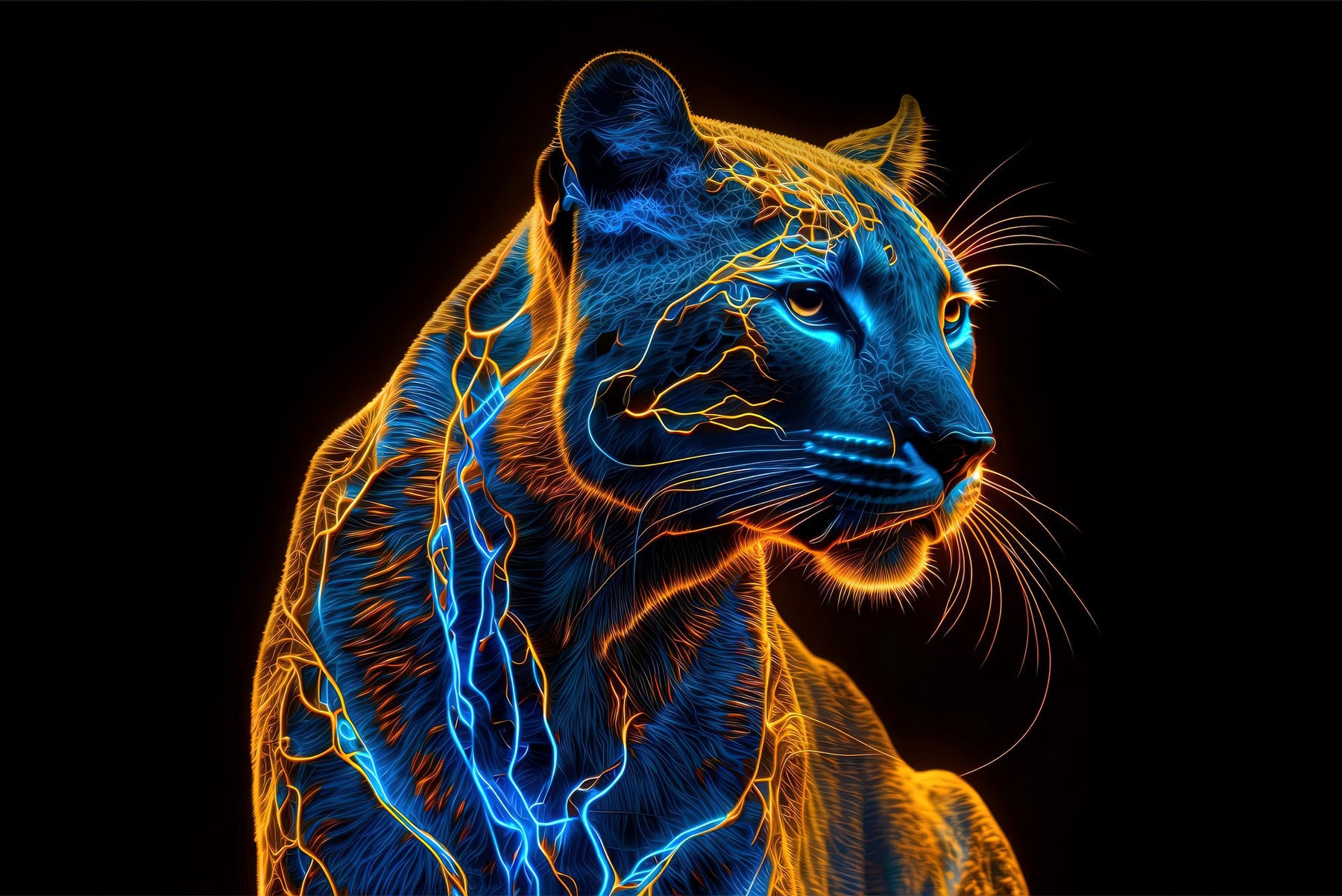 Neon Panther Pulse — 3D Haptic Embossed High-Gloss Luxury Wall Art