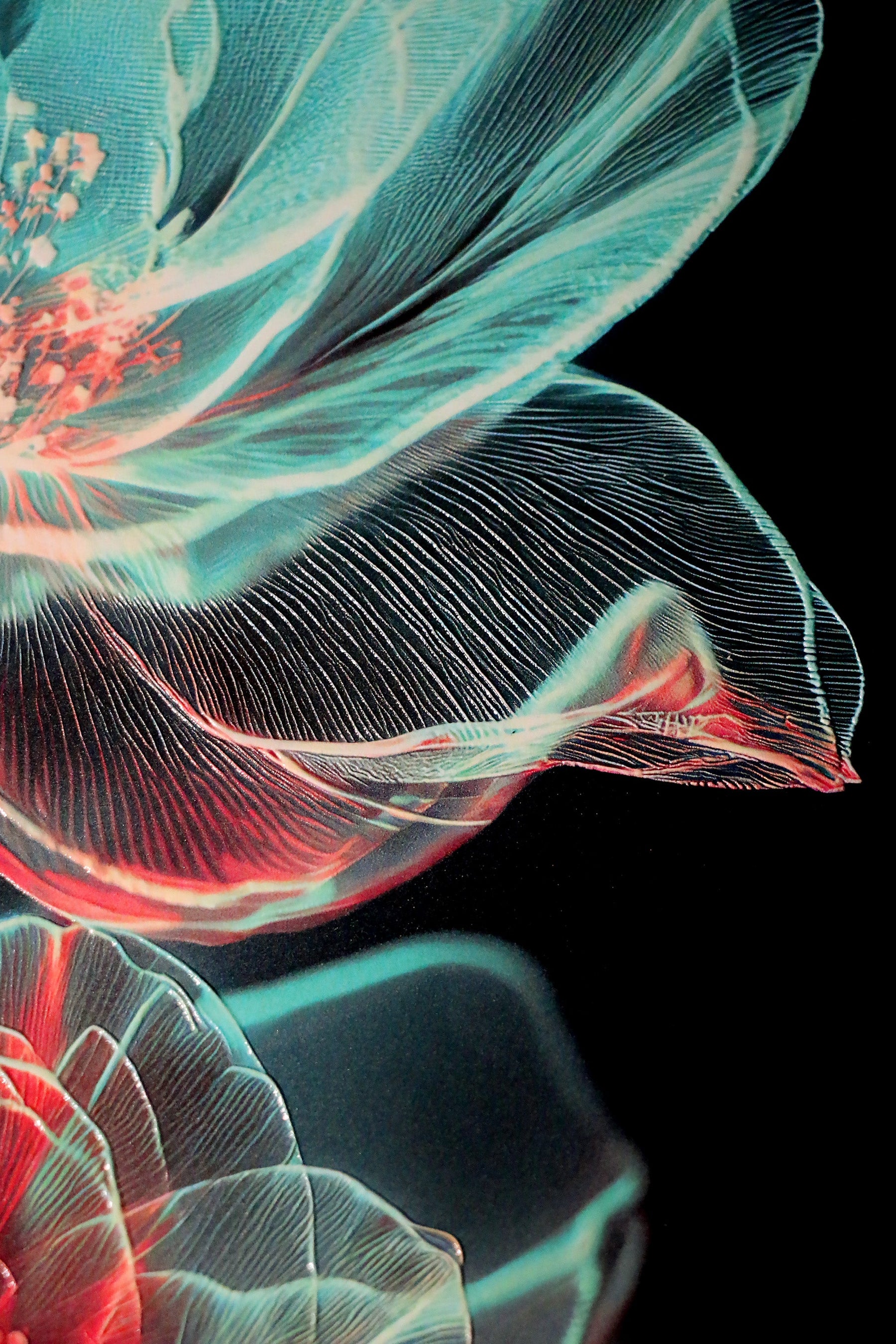 Cyan Ether Blooms — 3D Haptic Embossed High-Gloss Luxury Wall Art