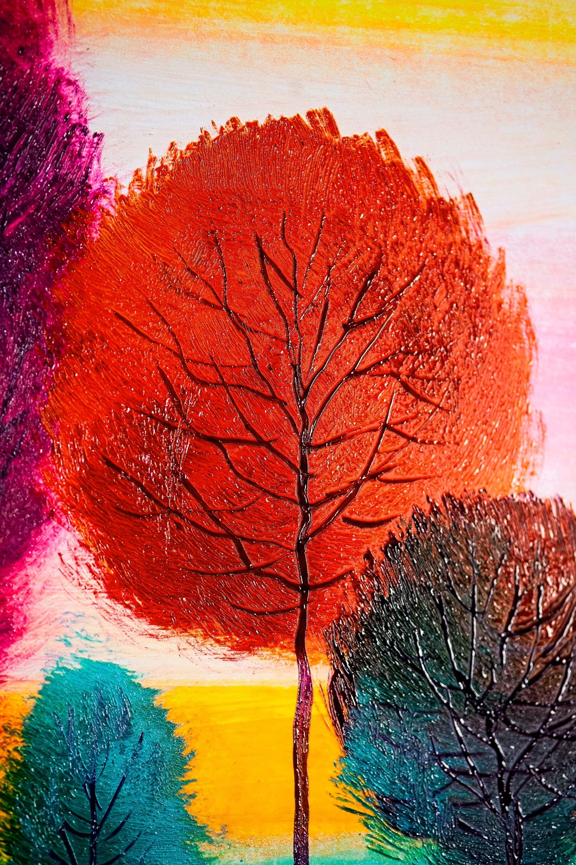 Radiant Chromatic Grove — 3D Haptic Embossed High-Gloss Luxury Wall Art