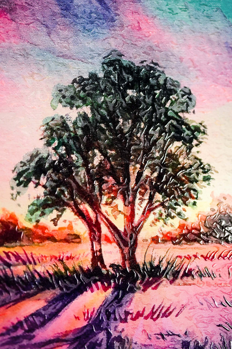 Lavender Sunset Tree — 3D Haptic Embossed High-Gloss Luxury Wall Art