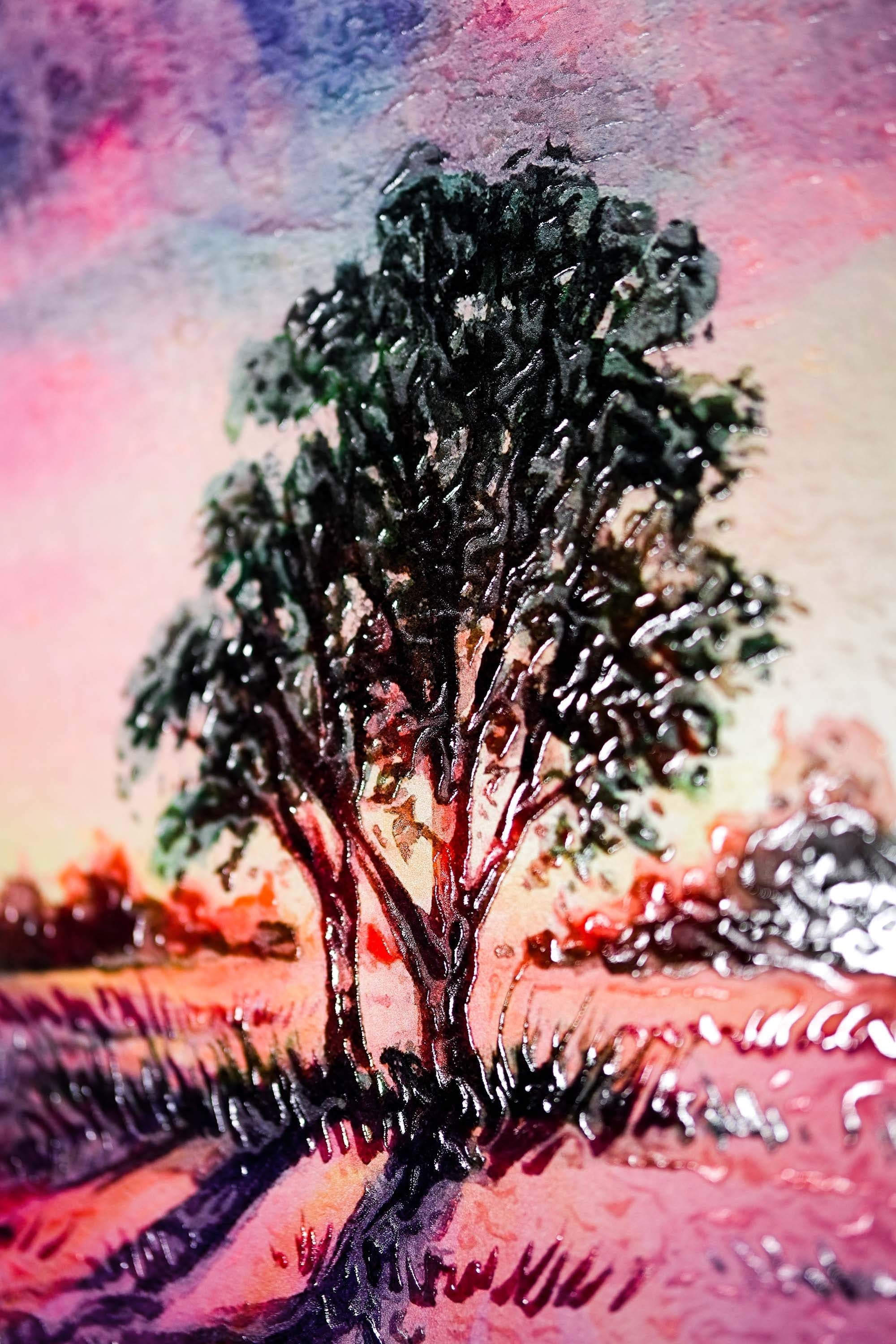 Lavender Sunset Tree — 3D Haptic Embossed High-Gloss Luxury Wall Art