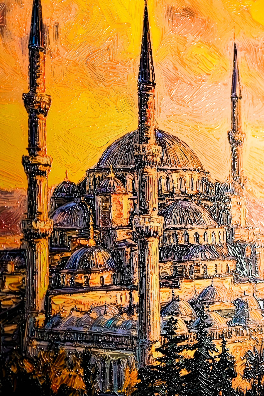 Golden Sunset Serenade: Sultan Ahmed Mosque — 3D Haptic Embossed High-Gloss Luxury Wall Art