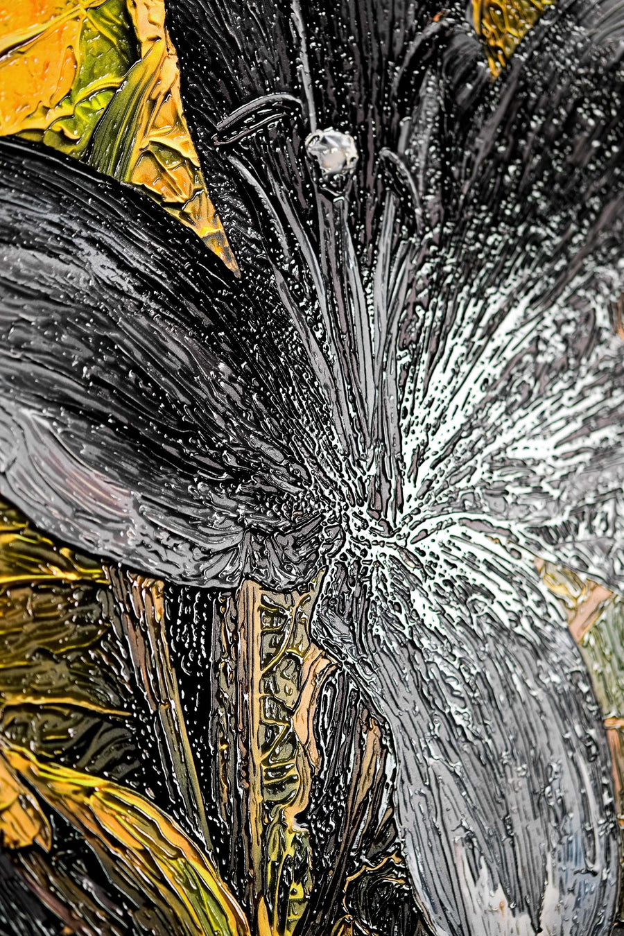 Noir Lilies & Gilded Shadows — 3D Haptic Embossed High-Gloss Luxury Wall Art