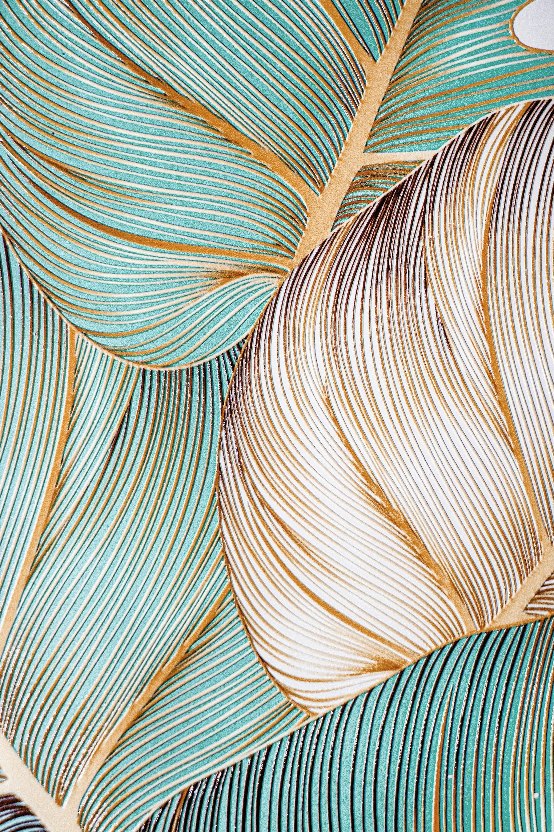 Azure Gilded Monstera — 3D Haptic Embossed High-Gloss Luxury Wall Art