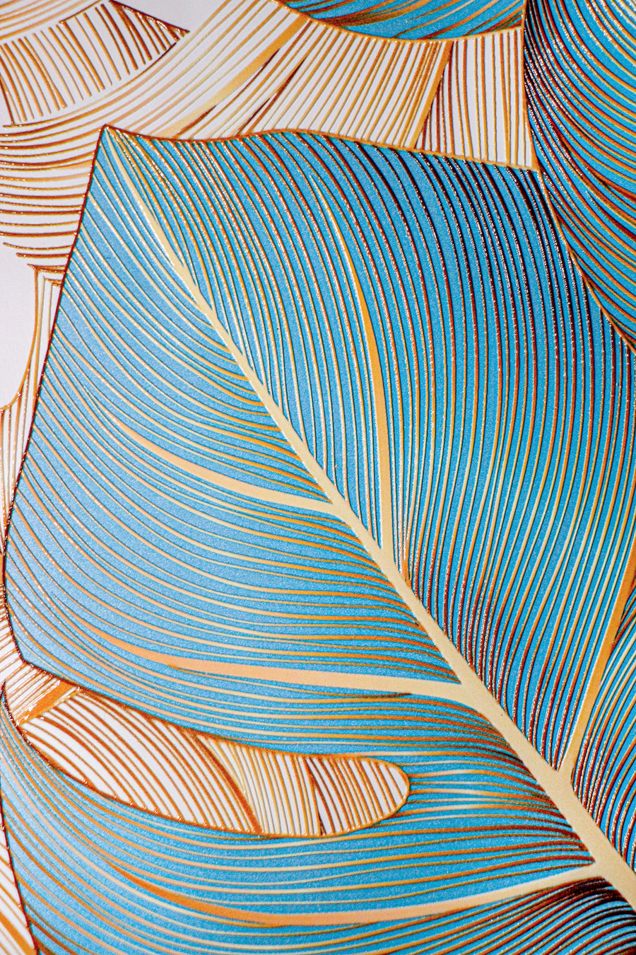 Azure Gilded Monstera — 3D Haptic Embossed High-Gloss Luxury Wall Art