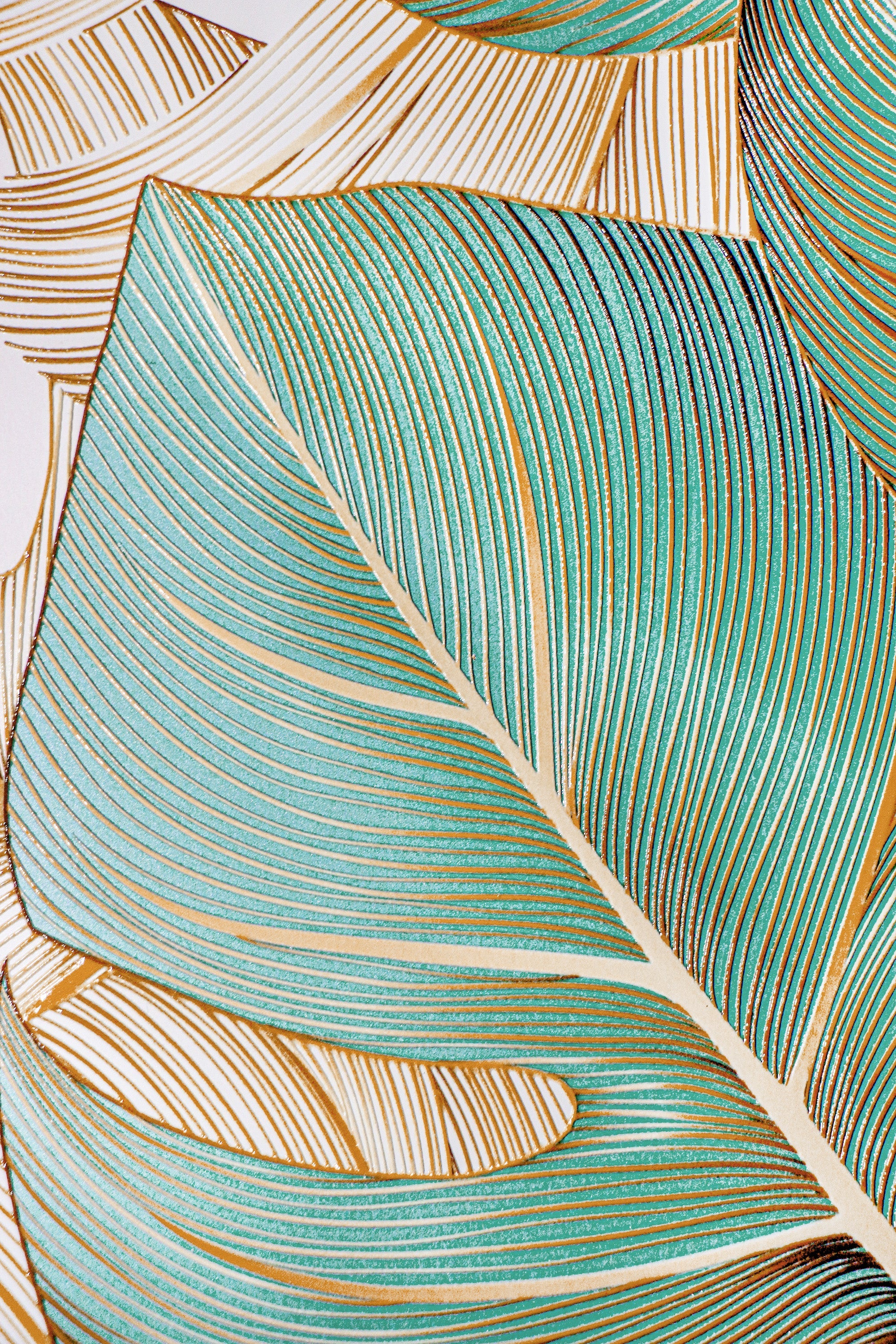 Azure Gilded Monstera — 3D Haptic Embossed High-Gloss Luxury Wall Art