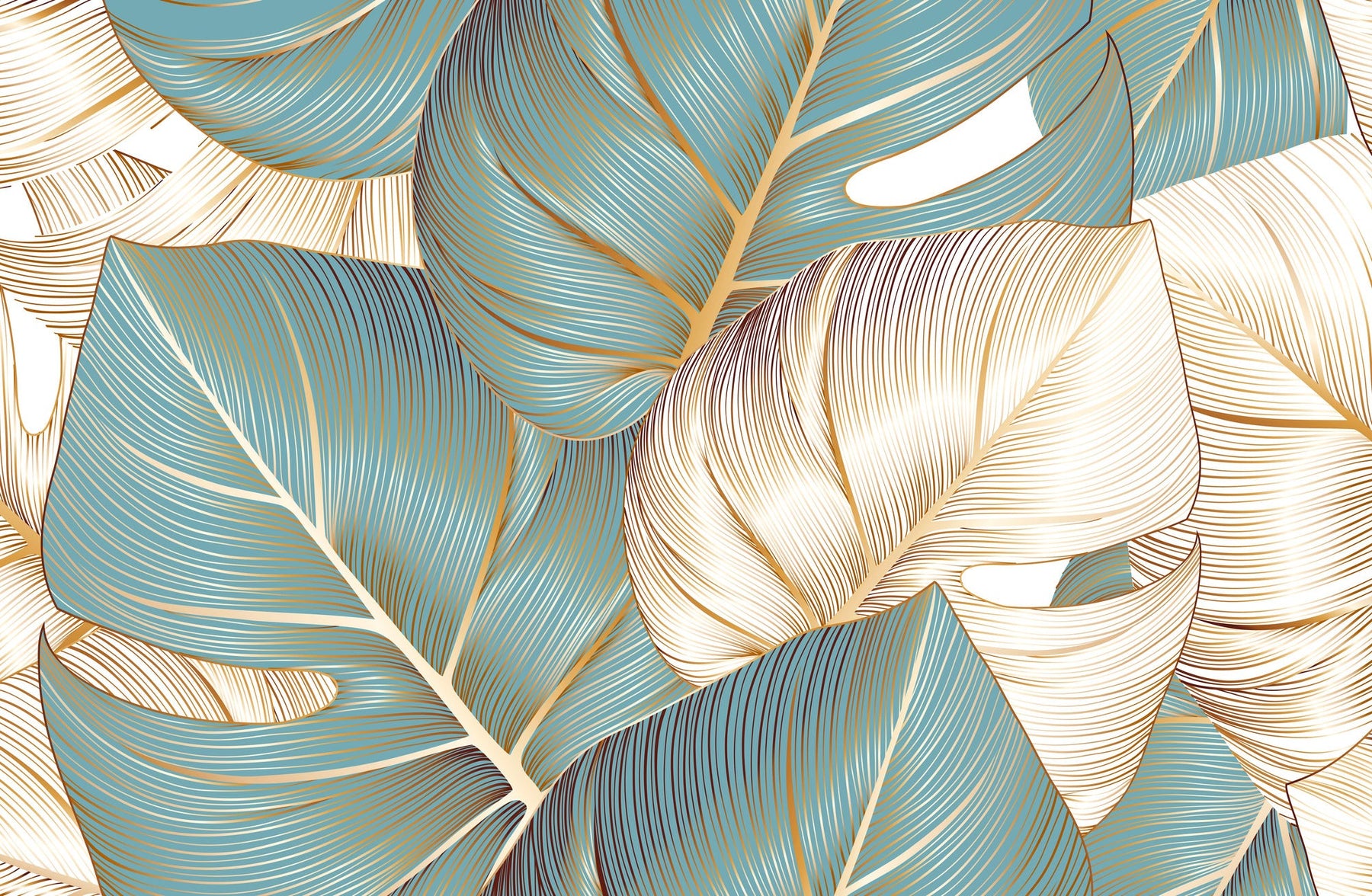 Azure Gilded Monstera — 3D Haptic Embossed High-Gloss Luxury Wall Art