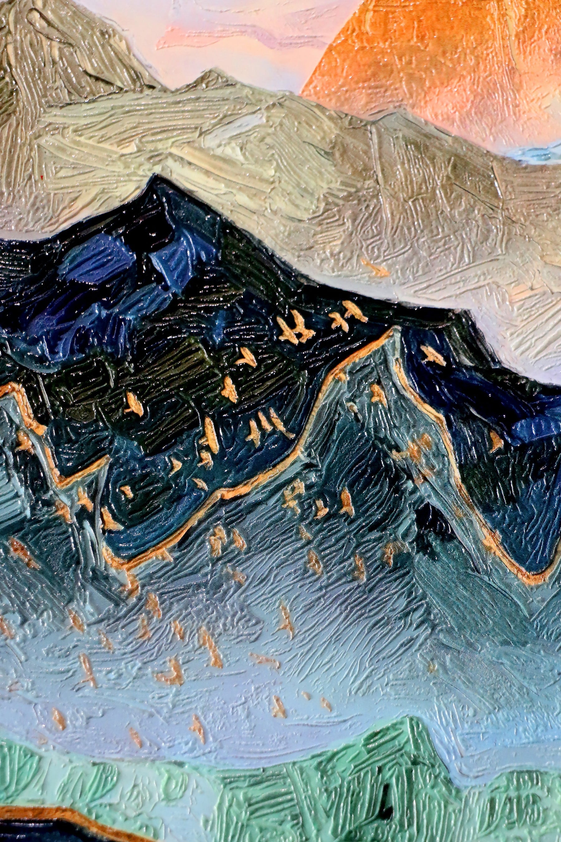 Golden Summit Peaks — 3D Haptic Embossed High-Gloss Luxury Wall Art