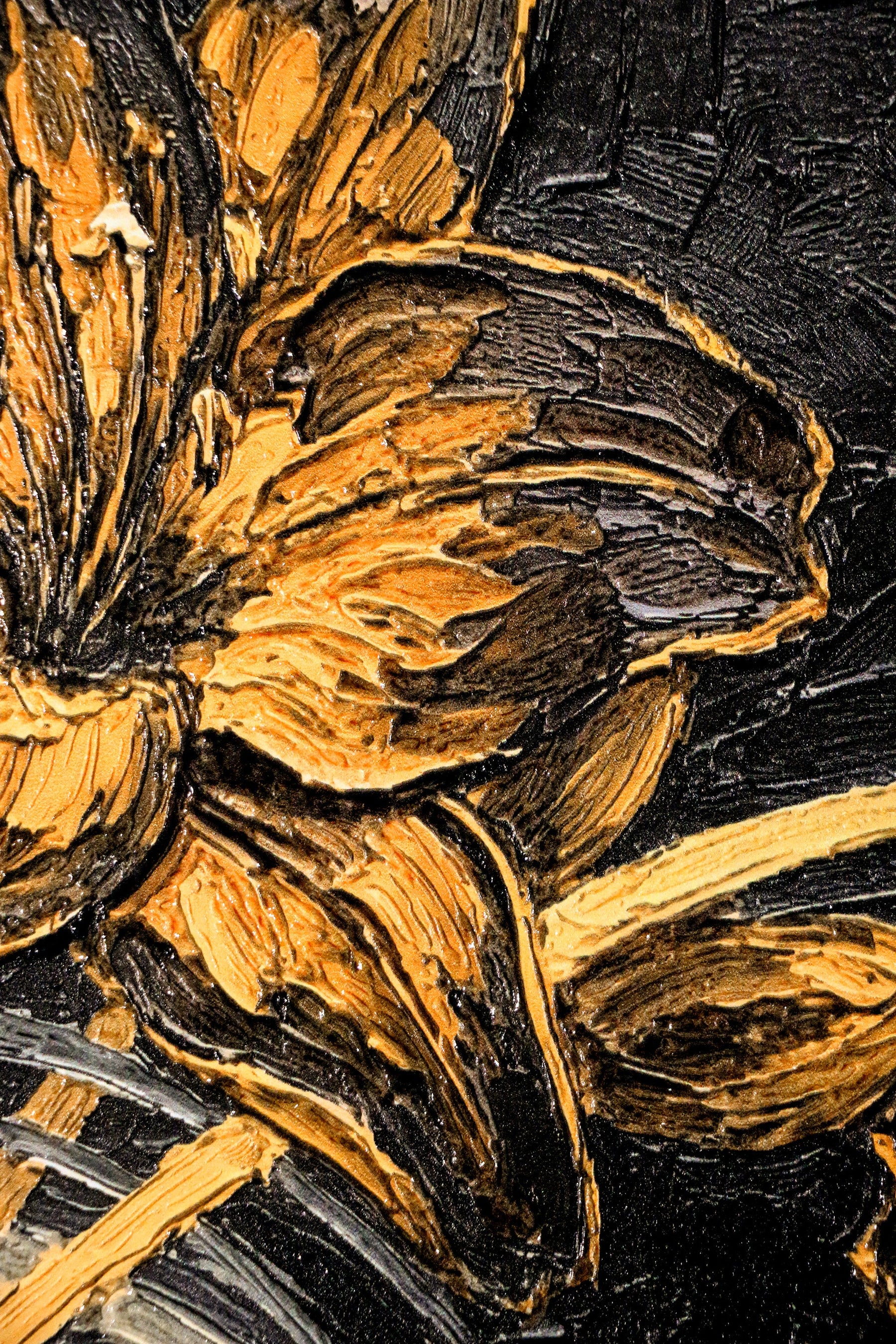 Gilded Ember Lilies — 3D Haptic Embossed High-Gloss Luxury Wall Art