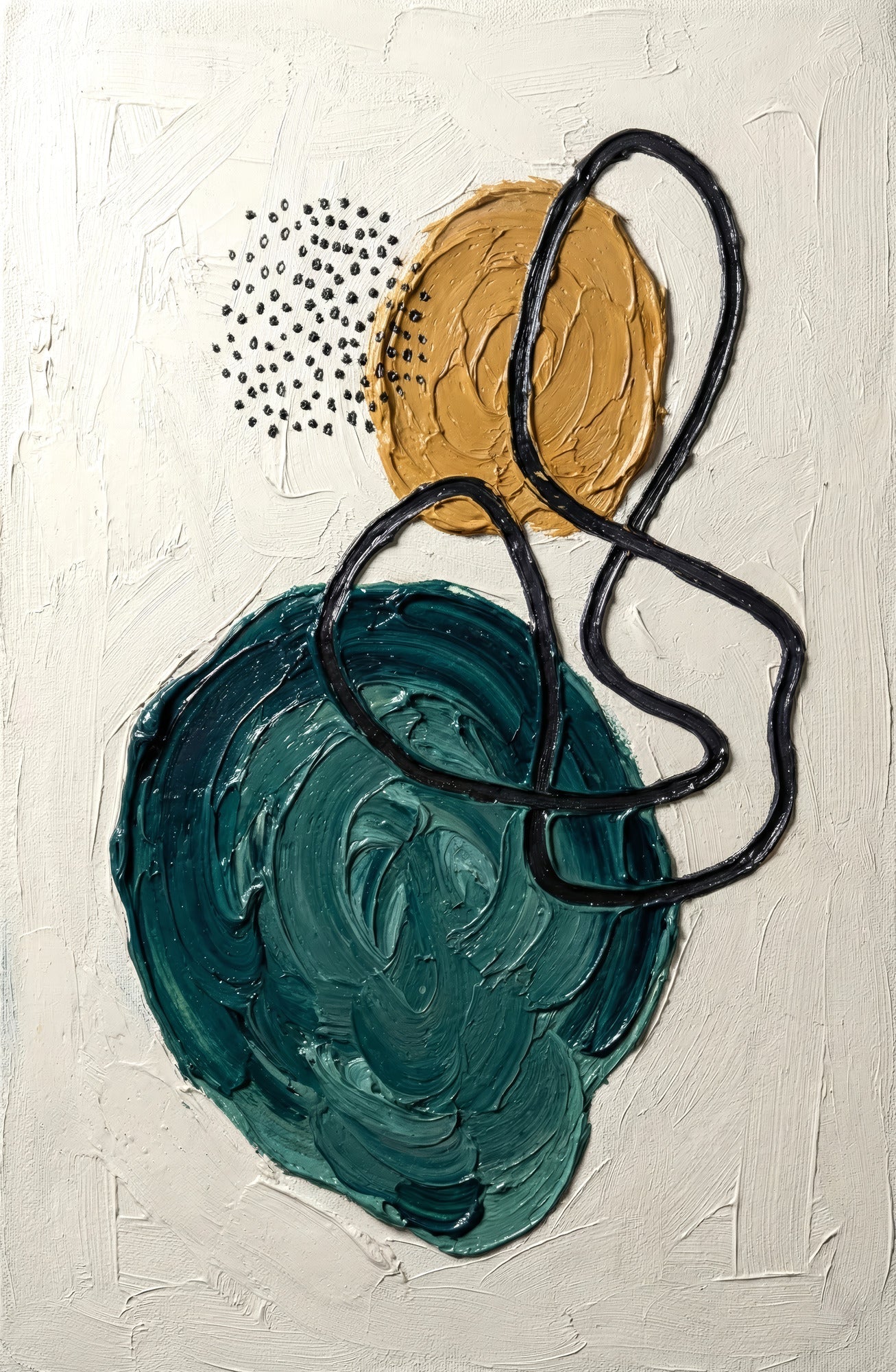 Teal & Ochre Abstract Loop — 3D Haptic Embossed High-Gloss Luxury Wall Art