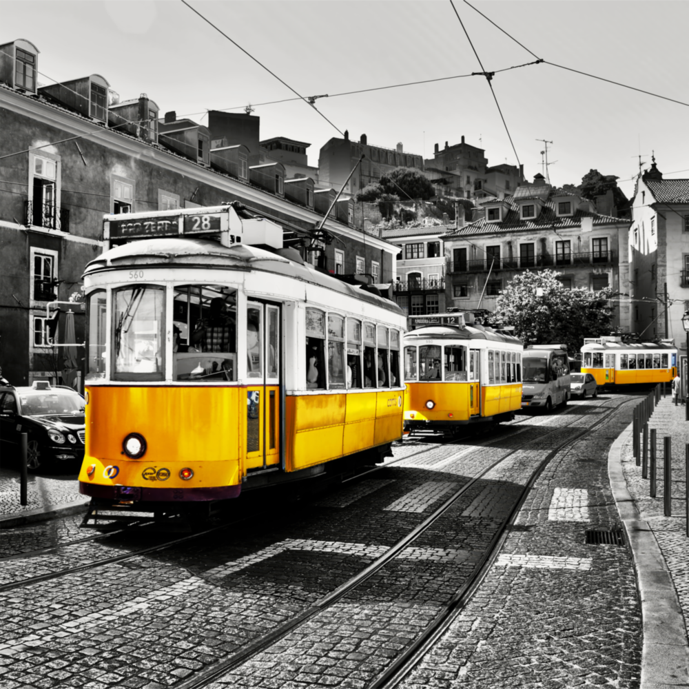 Lisbon Yellow Tram Glass Wall Art