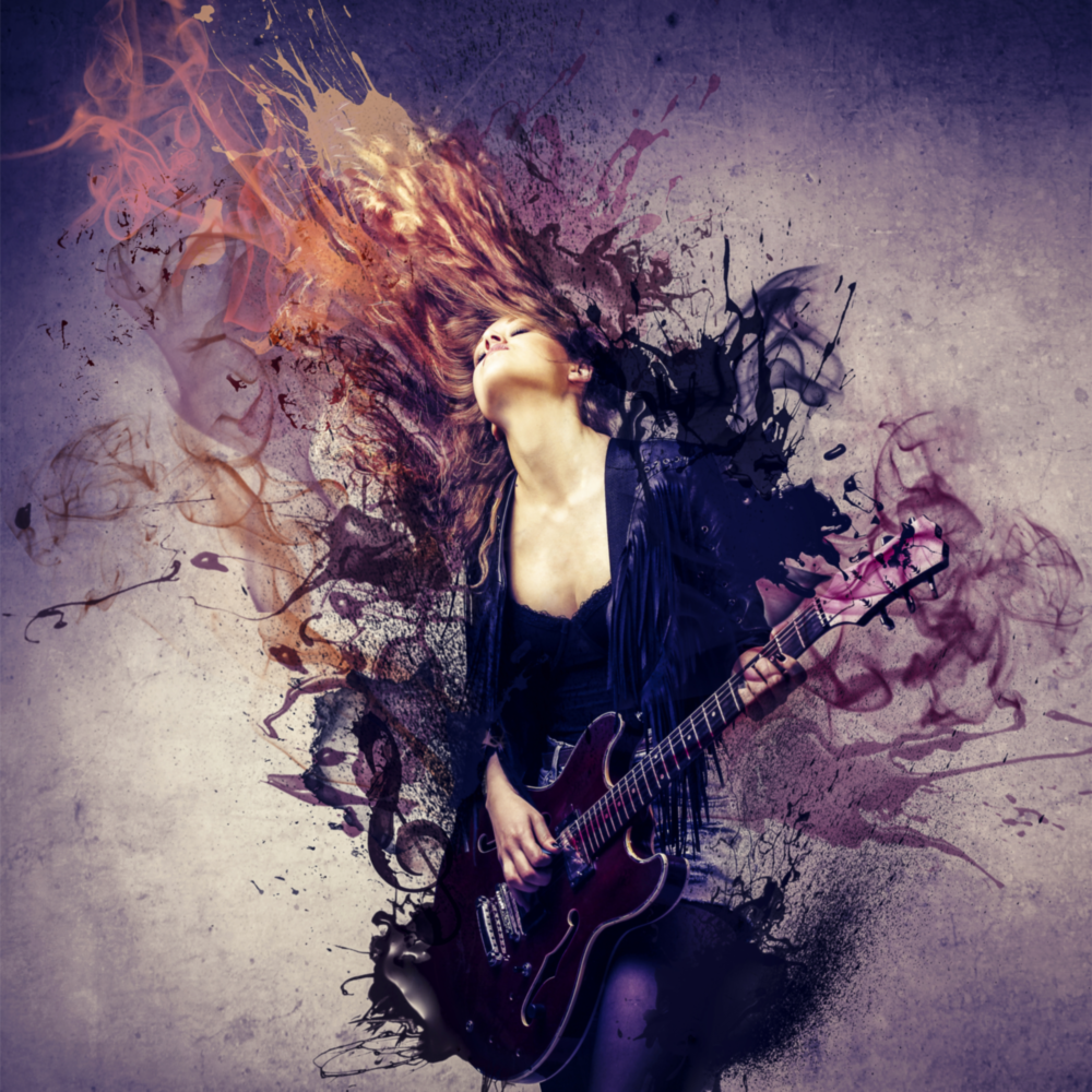 Woman and Guitar Glass Wall Art