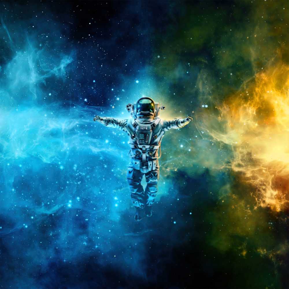 Astronaut in Space Glass Wall Art