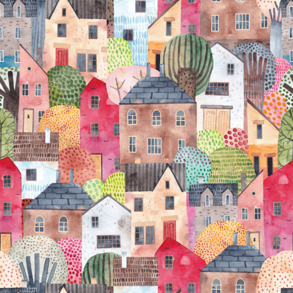 Cute Houses Glass Wall Art