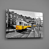 Yellow Tram (Lisbon) Glass Wall Art.
