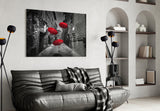 Red Umbrellas Glass Wall Art.