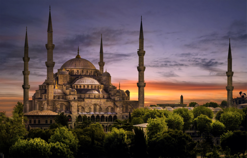 Blue Mosque Glass Wall Art