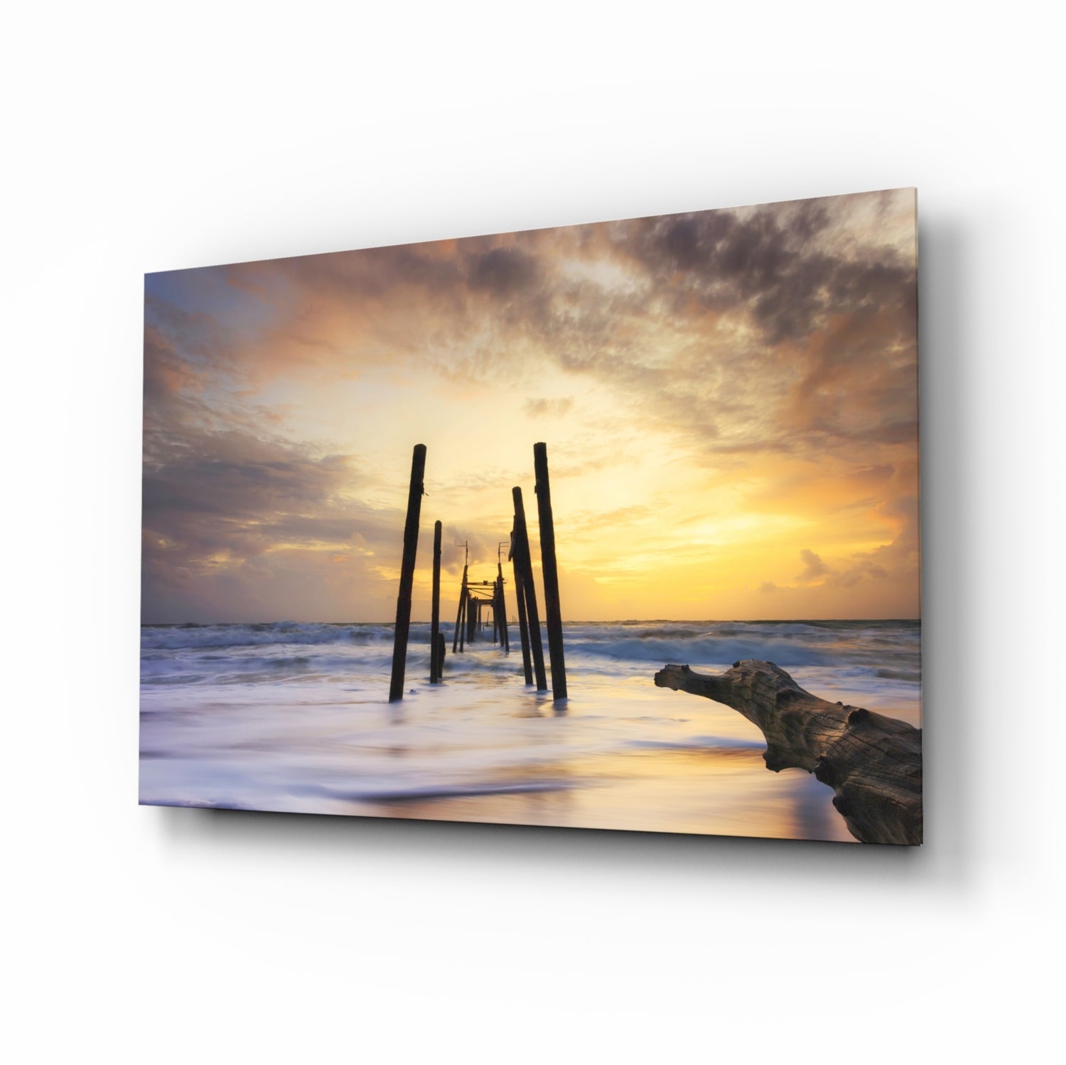 Destroyed Dock Glass Wall Art.