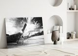 Boats on the Beach Glass Wall Art.