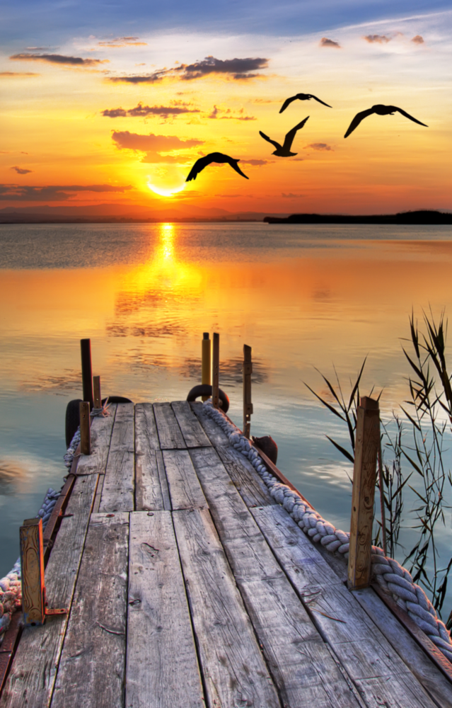 Sunset on the Dock Glass Wall Art