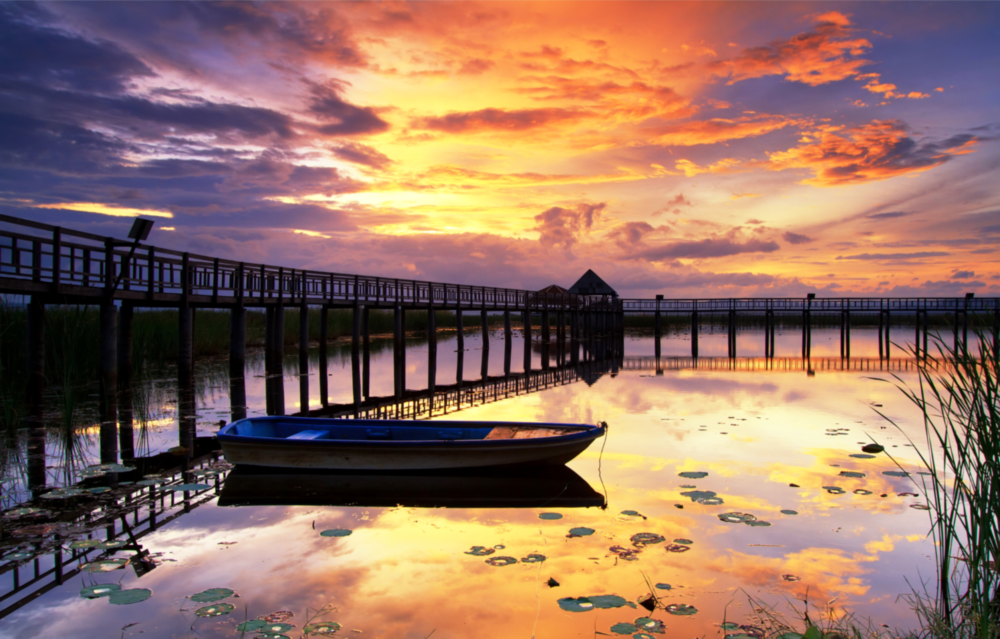 Sunset on the Dock Glass Wall Art