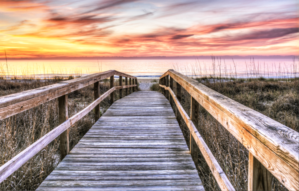Sunset on the Dock Glass Wall Art