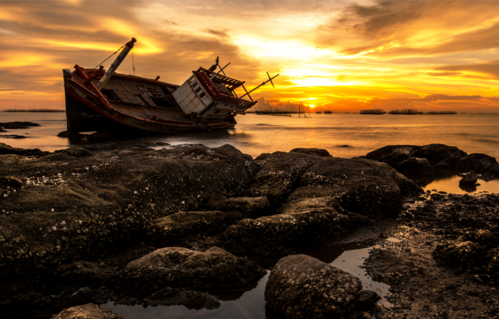 Ship Wreck Glass Wall Art