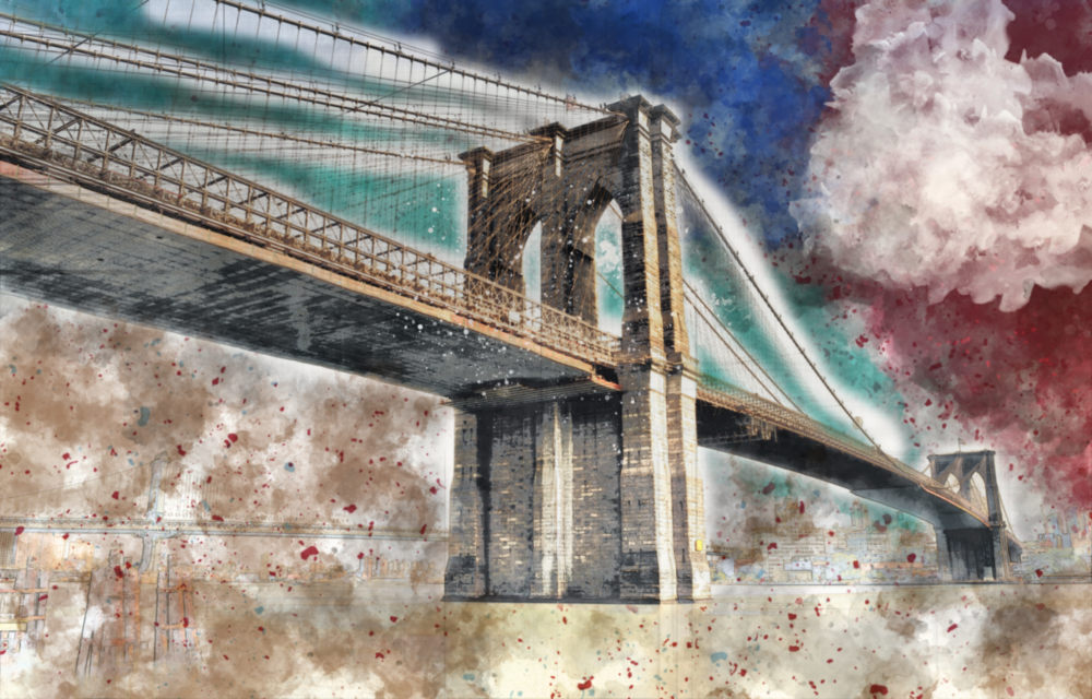 Illustration bridge Glass Wall Art