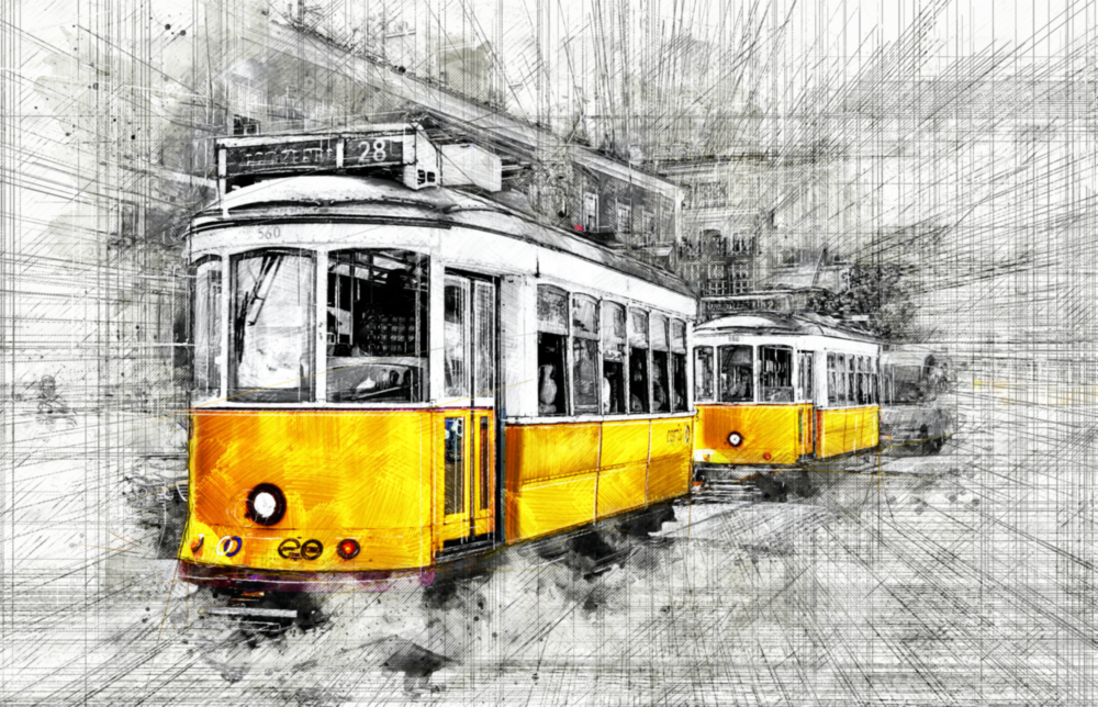 Yellow Tram Basel Glass Wall Art