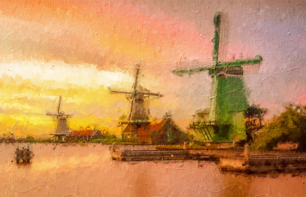 Windmills Glass Wall Art