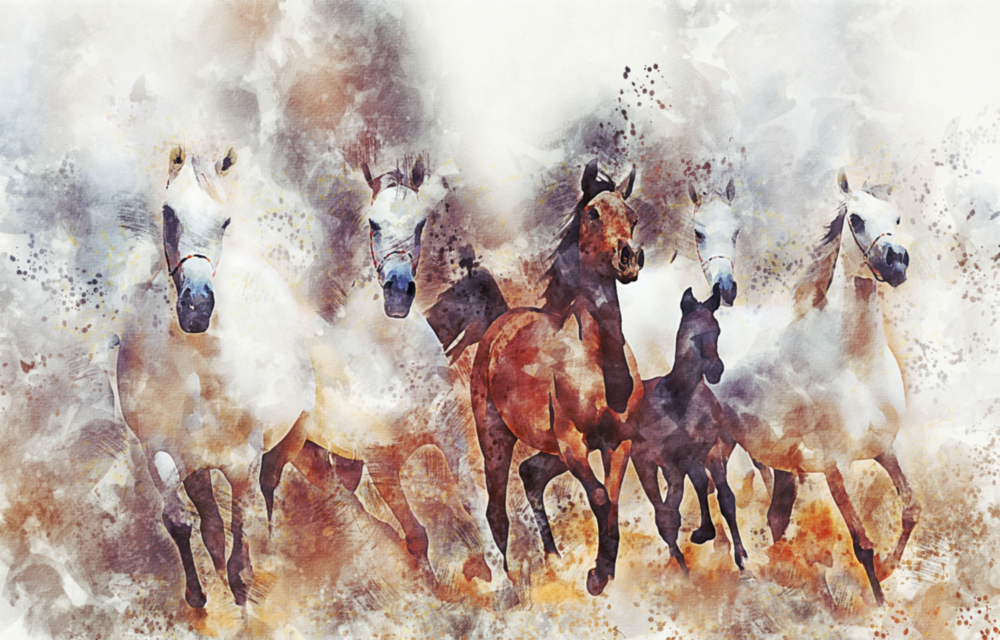 Running Horses Glass Wall Art