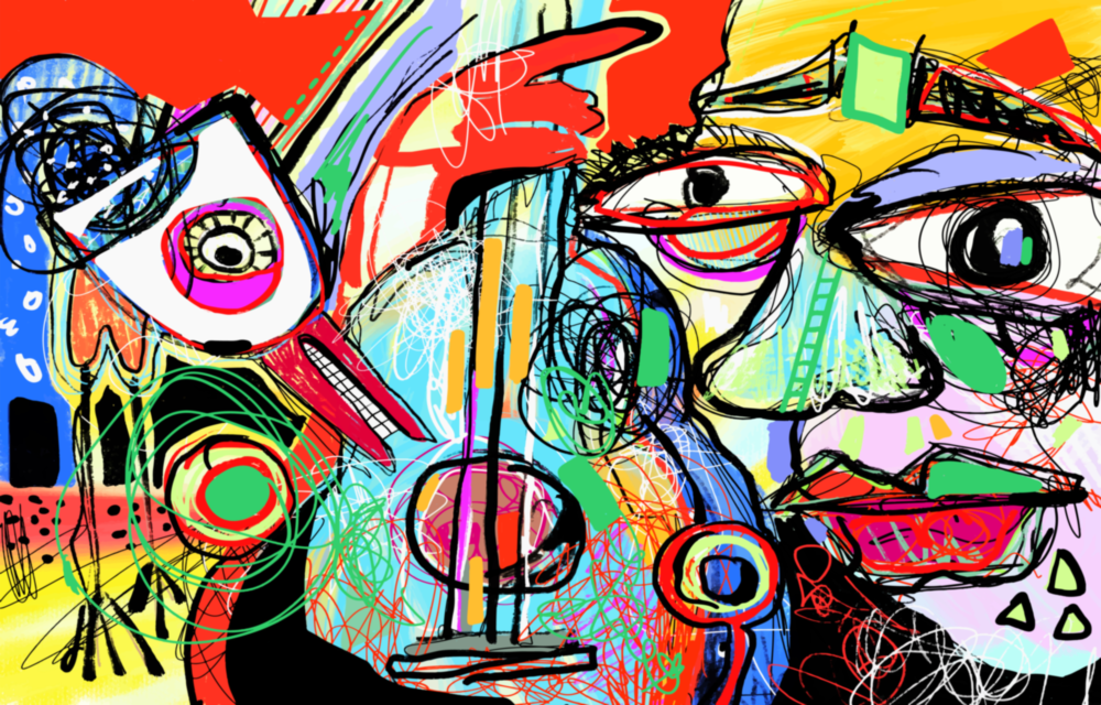 Bird, Violin and Man Glass Wall Art