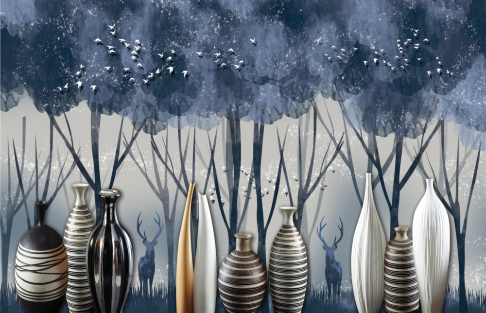Vases and Trees Glass Wall Art