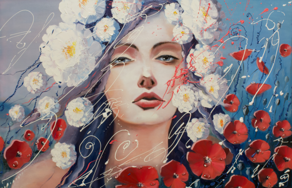 Women and Flowers Glass Wall Art
