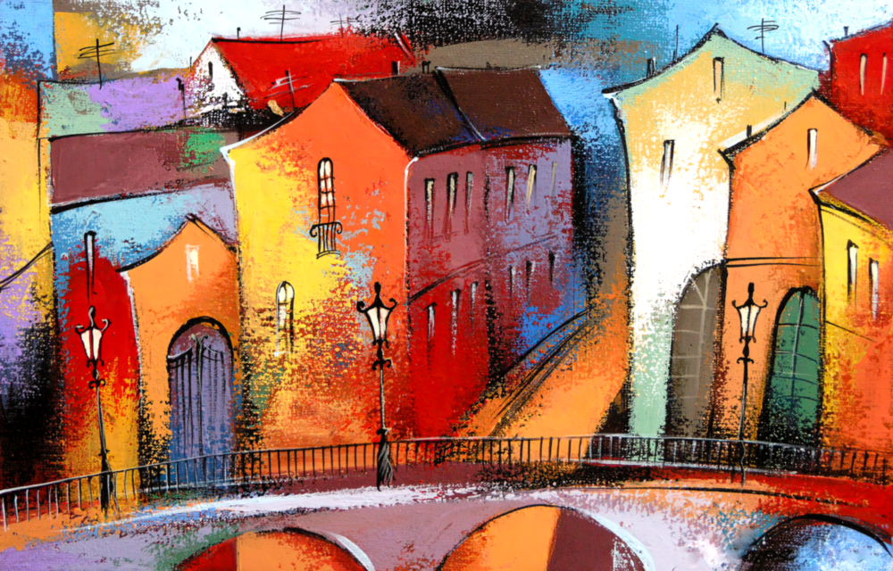 Colorful Houses Glass Wall Art