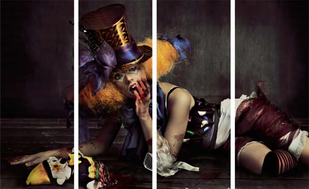 Woman Clown 4 Pieces Mega Glass Wall Art (150x92 cm)