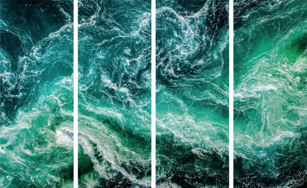 Waves 4 Pieces Mega Glass Wall Art (150x92 cm)