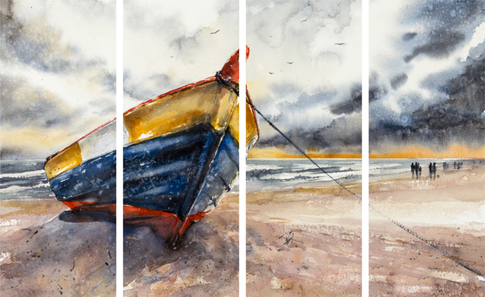 Abandoned Boat 4 Pieces Mega Glass Wall Art (150x92 cm)