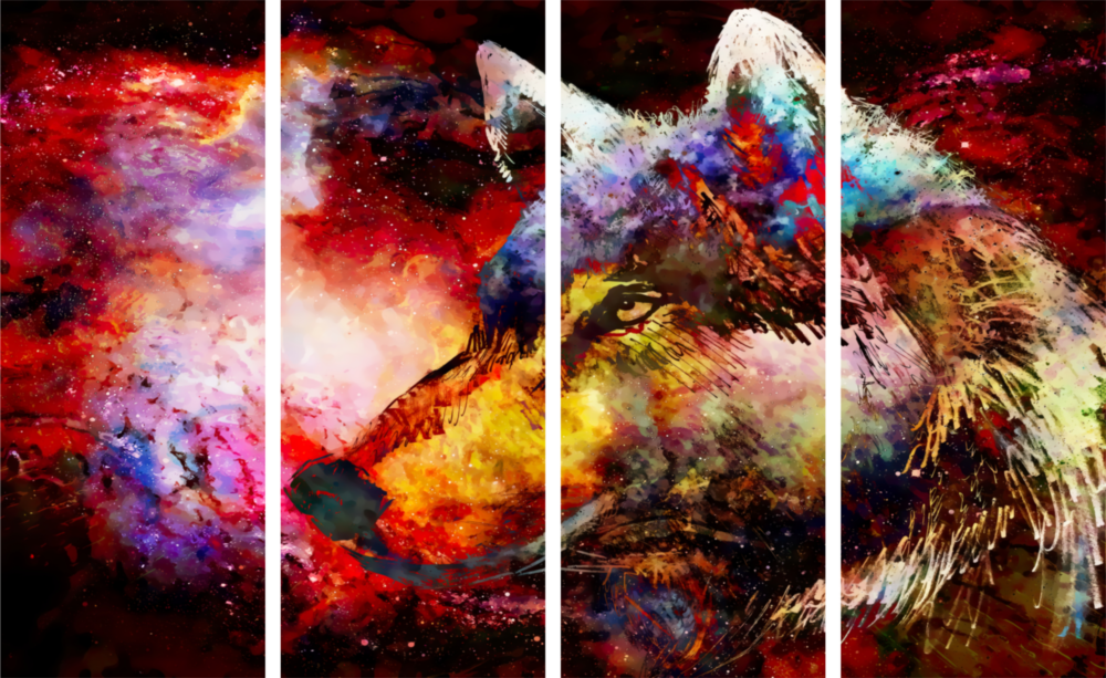Wolf 4 Pieces Mega Glass Wall Art (150x92 cm)