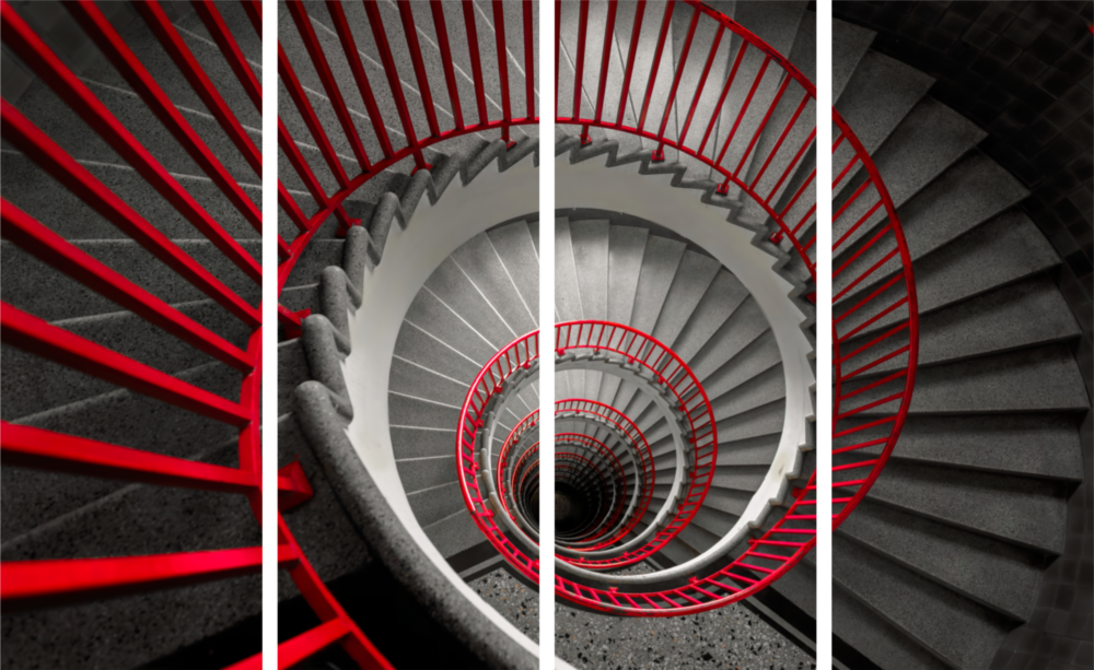 Spiral Stairs 4 Pieces Mega Glass Wall Art (150x92 cm)